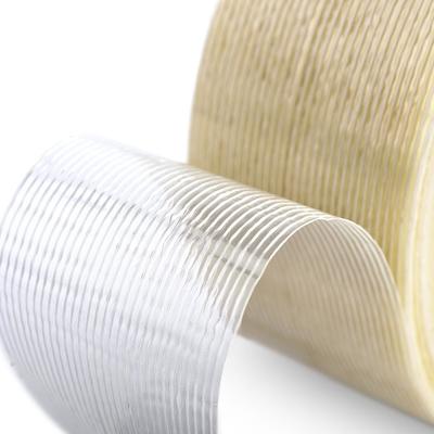 उच्च तन्यता शक्ति 400N/इंच ग्लास फिलामेंट स्ट्रैपिंग टेप जिसमें 11N/इंच छिलका आसंजन और 150mic मोटाई है